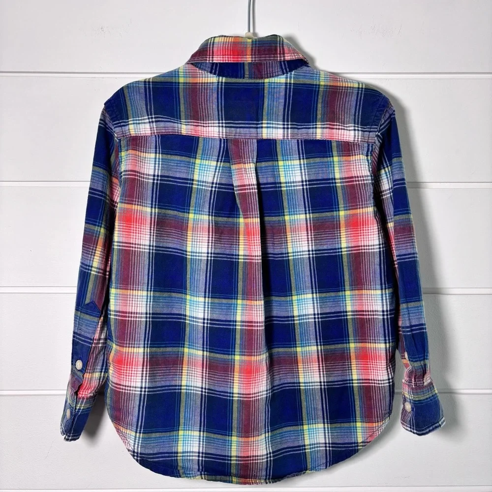Ralph Lauren Polo Boy Blue Green Orange Cotton Plaid Button Dress Shirt  Size 3T